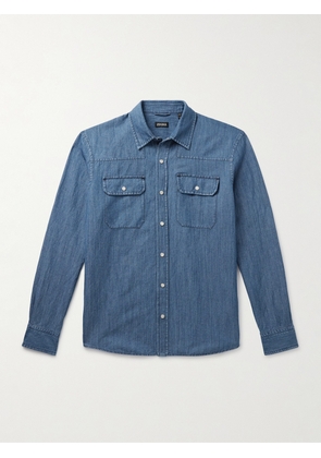 Zegna - Stonewashed Cotton and Linen-Blend Chambray Shirt - Men - Blue - S