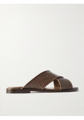 Manolo Blahnik - Otawi Croc-Effect Leather Sandals - Men - Brown - UK 7