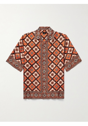 Etro - Camp-Collar Printed Silk-Twill Shirt - Men - Orange - S