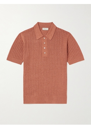 PIACENZA 1733 - Pointelle-Knit Silk and Linen-Blend Polo Shirt - Men - Orange - IT 46