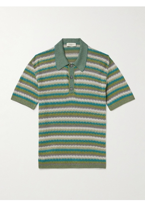 PIACENZA 1733 - Jacquard-Knit Striped Silk and Linen-Blend Polo Shirt - Men - Green - IT 48