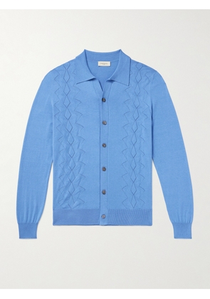 PIACENZA 1733 - Pointelle-Knit Silk and Cotton-Blend Cardigan - Men - Blue - IT 46