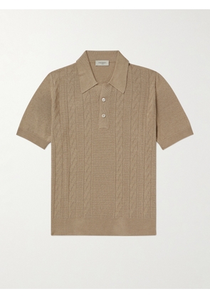 PIACENZA 1733 - Cable-Knit Silk and Linen-Blend Polo Shirt - Men - Brown - IT 46