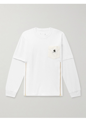 Sacai - Carhartt WIP Layered Logo-Appliquéd Canvas-Trimmed Cotton-Jersey T-Shirt - Men - White - 1