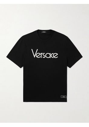 Versace - Logo-Embroidered Appliquéd Cotton-Jersey T-Shirt - Men - Black - XS