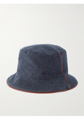 Loro Piana - Leather-Trimmed Logo-Embroidered Denim Bucket Hat - Men - Blue - S