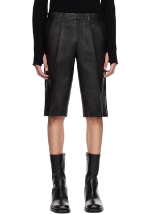 Helmut Lang Black Creased Leather Shorts