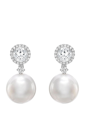 Kiki Mcdonough White Gold, Diamond, Pearl And White Topaz Pearls Drop Earrings
