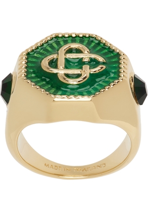 Casablanca Gold & Green Monogram Ring