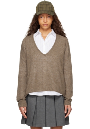 Fax Copy Express Brown Plunging V-Neck Sweater