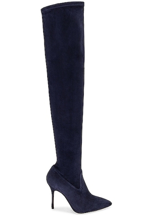 Manolo Blahnik Pascalarehi 105 Suede Boot in Navy - Navy. Size 36 (also in 37, 37.5, 38, 40, 41).