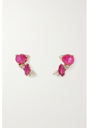 STONE AND STRAND - Ruby Luxe Gold, Ruby And Diamond Earrings - Burgundy - One size
