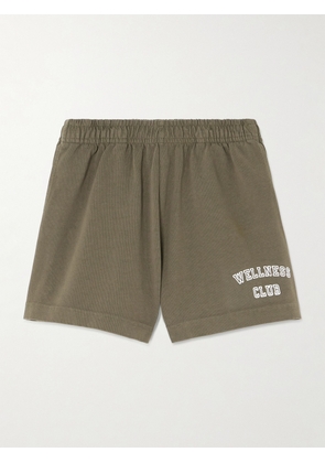 Sporty & Rich - Wellness Club Flocked Cotton-jersey Shorts - Green - x small,small,medium,large,x large