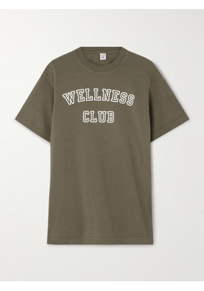 Sporty & Rich - Wellness Club Flocked Cotton-jersey T-shirt - Green - x small,small,medium,large,x large
