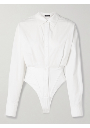 Mugler - Jersey-trimmed Cotton-poplin Thong Bodysuit - White - FR34,FR36,FR38,FR40,FR42