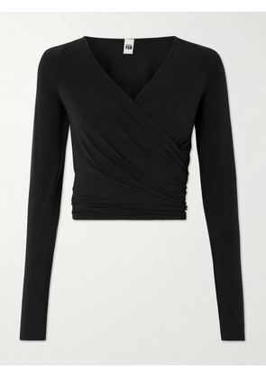 RE/DONE - + Net Sustain + Pamela Anderson Stretch Organic Cotton-jersey Wrap Top - Black - x small,small,medium,large