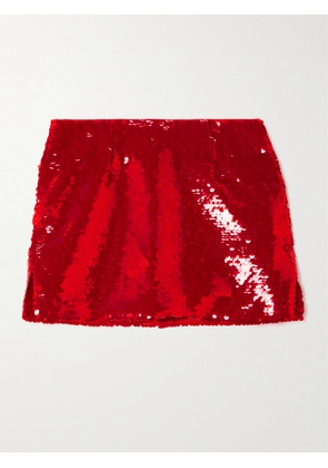 16ARLINGTON - Quattro Sequined Satin-twill Mini Skirt - Red - UK 4,UK 6,UK 8,UK 10,UK 12,UK 14