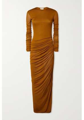 SAINT LAURENT - Ruched Jersey Maxi Dress - Brown - FR36,FR38,FR40