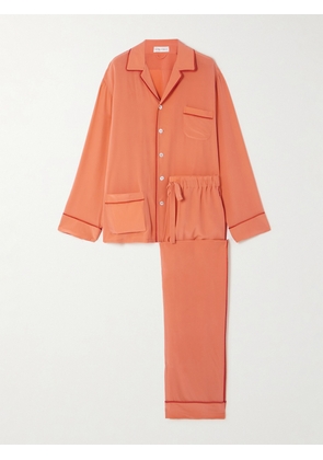 Olivia von Halle - Yves Satin-trimmed Silk-crepe Pajama Set - Orange - x small,small,medium,large