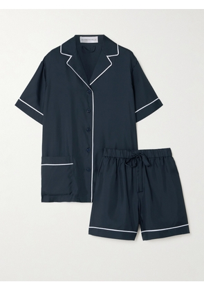 Olivia von Halle - Ingo Satin-trimmed Silk-twill Pajama Set - Blue - x small,small,medium,large