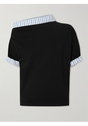 Dries Van Noten - Twisted Striped Cotton-poplin And Draped Cotton-jersey T-shirt - Black - x small,small,medium,large