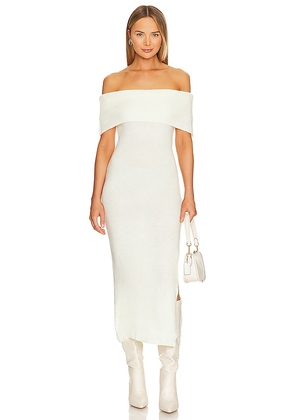 SNDYS x REVOLVE Off Shoulder Sweater Midi Dress in Ivory. Size L, M, XL.
