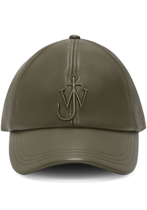 JW Anderson logo-embroidered leather cap - Green