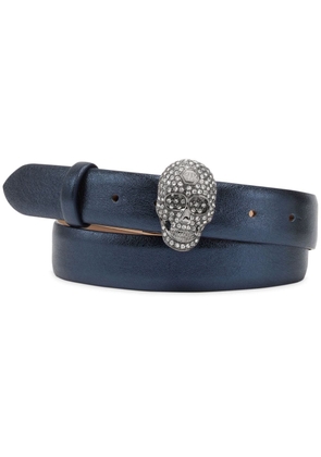 Philipp Plein skull-buckle leather belt - Blue
