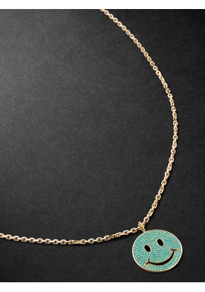 Sydney Evan - XL Happy Face Gold Turquoise Pendant Necklace - Men - Blue