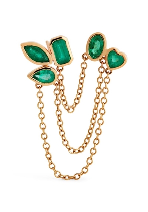 Shay Yellow Gold And Emerald Duo Chain Link Single Stud Earring
