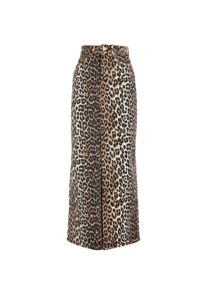 Ganni Leopard Print Denim Maxi Skirt