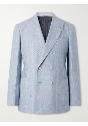 Brunello Cucinelli - Double-Breasted Striped Linen Suit Jacket - Men - Blue - IT 46