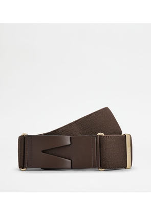 Tod's - Belt in Canvas and Leather, BROWN, 100 - Belts