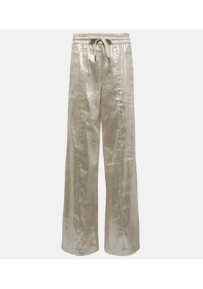 Brunello Cucinelli Linen-blend lamé wide-leg pants