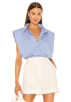Bardot Stripe Shoulder Pad Shirt in Blue. Size 12, 6, 8.