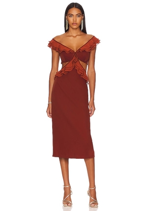 Andrea Iyamah x REVOLVE Leni Midi Dress in Burgundy. Size M, S, XL, XS.