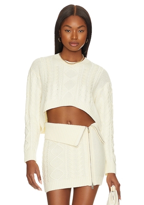 Camila Coelho Carmen Cropped Cable Crew in Ivory. Size S, XL, XS.