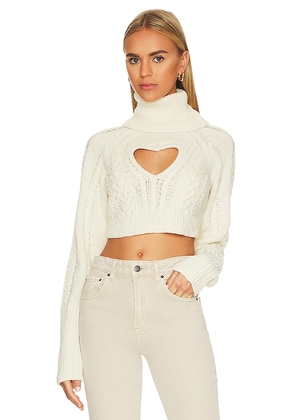For Love & Lemons Vera Cropped Cut Out Sweater in Cream. Size 1X.