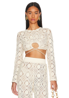 Andrea Iyamah Hira Crochet Top in White. Size XL, XS.