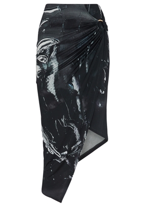 Louisa Ballou Coastline Printed Jersey Wrap Skirt - Black - XS (UK6 / XS)