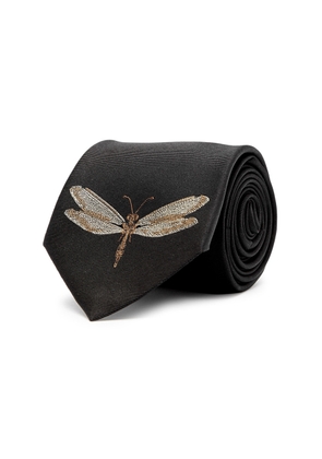 Alexander Mcqueen Dragonfly Embroidered Silk tie - Black