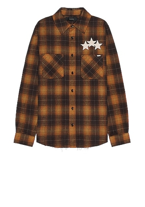 Amiri Star Leather Flannel Shirt in Chai Tea - Brown. Size M (also in L, S, XL/1X).