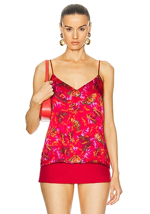 L'AGENCE Jane Spaghetti Strap Top in Multi Butterfly Petal - Red. Size L (also in M, XL, XS).