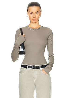 Eterne Long Sleeve Fitted Top in Clay - Taupe. Size L (also in M, XL, XS).