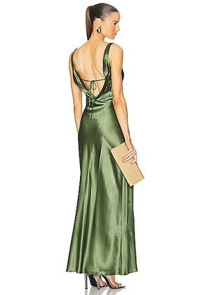 NICHOLAS Alfina Double Cowl Gown in Dark Olive - Olive. Size 0 (also in 6).