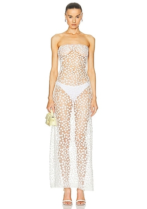 Sid Neigum Sheer Floral Embroidered Strapless Dress in White - White. Size 0 (also in 2, 4, 6).