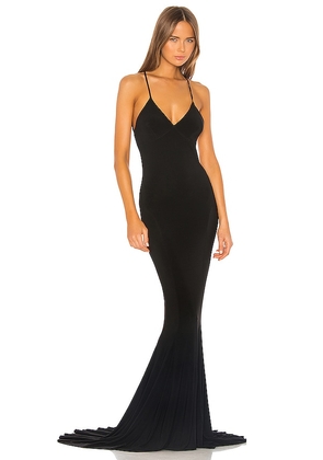 Norma Kamali Low Back Slip Mermaid Fishtail Gown in Black. Size XL.