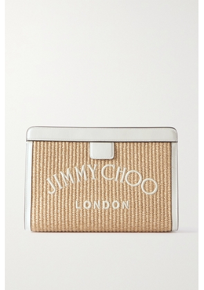 Jimmy Choo - Avenue Leather-trimmed Embroidered Raffia Clutch - Neutrals - One size