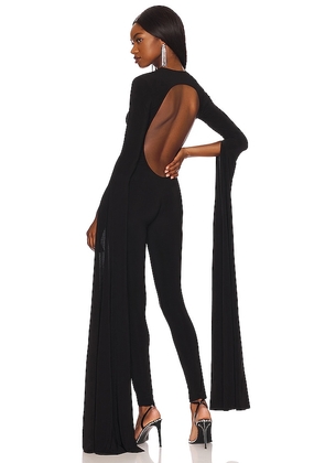 Norma Kamali Ribbon Sleeve Jumsuit in Black. Size M, S.
