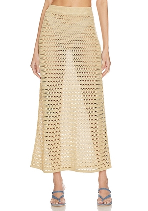 L'Academie Jalisa Open Stitch Maxi Skirt in Tan. Size M, S, XL, XXS.